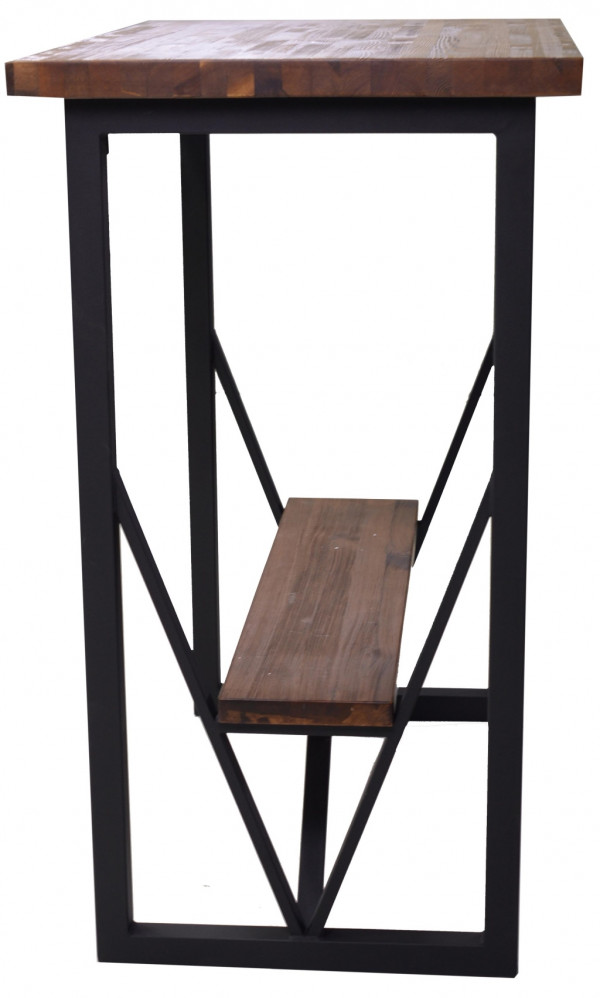 Tavolo alto in legno marrone e ferro nero con poggiapiedi for Tavolo legno e ferro