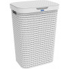 Porta biancheria cesto lavanderia contenitore bianco in finto rattan, Plastica (PP) senza BPA, da 55 Litri, 42.0 x 32.2 x 57.7 cm
