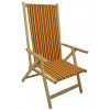 Sedia sdraio pieghevole in legno di faggio chiaro naturale con tela a righe schienale reclinabile regolabile in 2 posizioni
