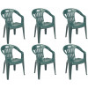 6 Pezzi Poltrona sedia Piona in dura resina verde impilabile con braccioli