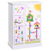 Cassettiera con anta Happy bianca in legno 4 cassetti con decoro uccellini colorati