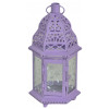 Mini lanterna lilla in metallo esagonale e vetro con porta candele