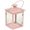 Mini lanterna rosa in metallo quadrata con vetro con porta candele