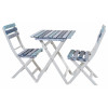 Completo salotto 1 tavolo e 2 sedie pieghevole in legno di acacia bianco azzurro e verde acqua