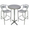 Set completo in alluminio tavolo alto piano pieghevole e 2 sgabelli con schienale e poggiapiedi