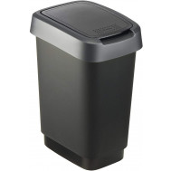 Mastello nero antracite da 10 litri con coperchio basculante per raccolta dei Rifiuti Plastica 100% riciclata, senza BPA, 24.8 x 18.1 x 33.0 cm