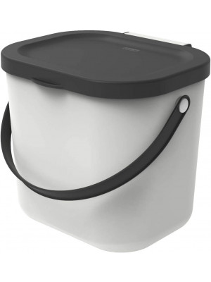 Rotho Albula Cestino Bio con Coperchio e Manico per la Cucina, Plastica (PP) senza BPA, Bianco/Grigio (Antracite), 6 L, 23.5 x 20.0 x 20.8 cm