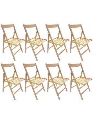 8 sedie pieghevoli in legno di faggio chiaro naturale