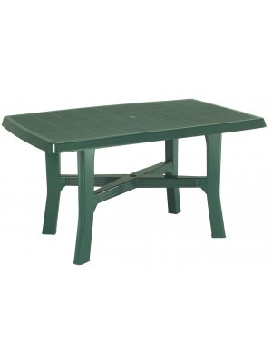 Tavolo tavolino rettangolare in resina di plastica verde per esterno da giardino terrazzo bar sagra campeggio con foro per ombrellone