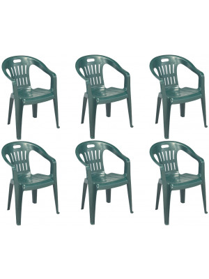 6 Pezzi Poltrona sedia Piona in dura resina verde impilabile con braccioli