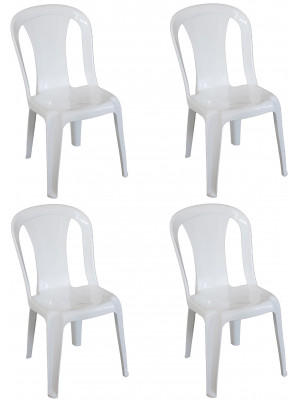 4 Pz Poltrona sedia Aura in dura resina di plastica bianca impilabile senza braccioli