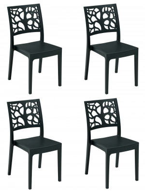 4 Pz Poltrona sedia Teti in dura resina di plastica nera antracite impilabile schienale con albero