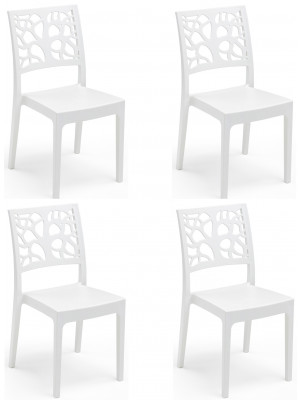 4 Pz Poltrona sedia Teti in dura resina di plastica bianca impilabile schienale con albero