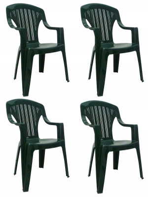 4 Pz Poltrona sedia Tropea in dura resina di plastica verde impilabile con braccioli e schienale alto