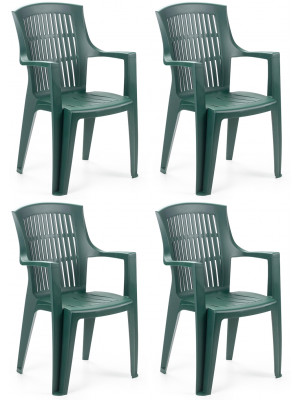 4 pezzi poltrona sedia Arpa in dura resina di plastica verde
