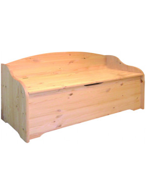 Baule in legno chiaro naturale con coperchio porta legna aperto