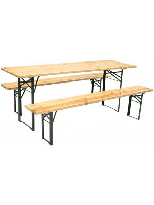 Set birreria in legno tavolo e 2 panche pieghevole 200x80H75 cm gambe di sostegno in acciaio pieghevoli 