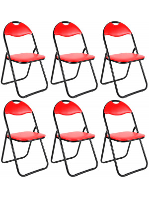 6 sedie Sedia Poltrona Pieghevole Artico Rossa in Ferro e Metallo Nero Imbottita per Sala Attesa Cucina Salotto Campeggio Bar Ristorante Catering