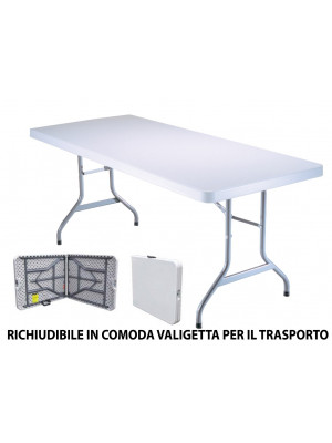 Todeco - Tavolo Portatile Pieghevole, Tavolo Trasportabile - Materiale: HDPE - Carico Massimo: 100 kg - 180 x 74 cm, Bianco, Pieghevole a metà