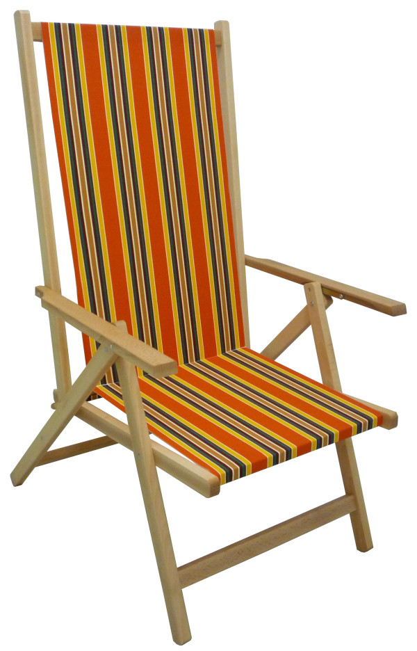 Sedia sdraio pieghevole in legno di faggio chiaro naturale con tela a righe  schienale reclinabile regolabile