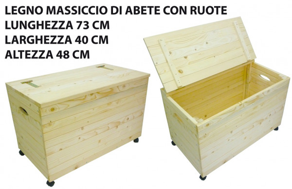 Cassapanca Mobile Baule Box in legno con ruote porta oggetti