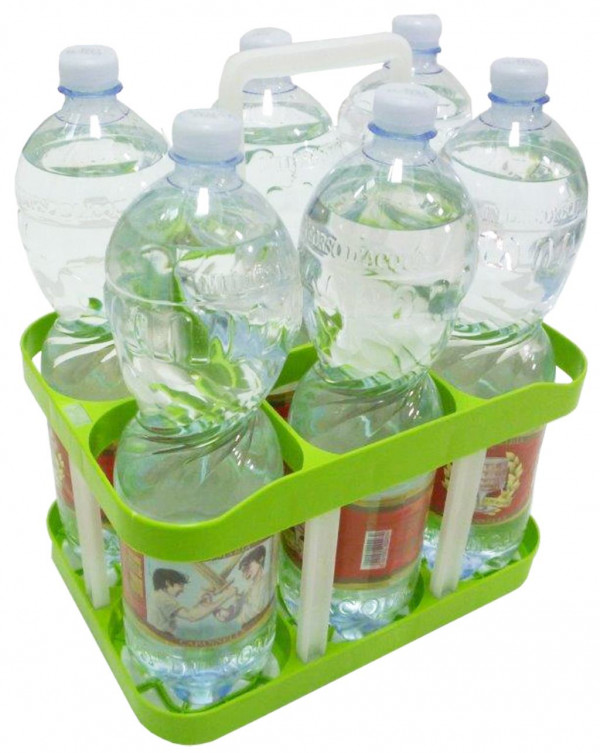 Porta bottiglie in plastica verde con manico 6 posti