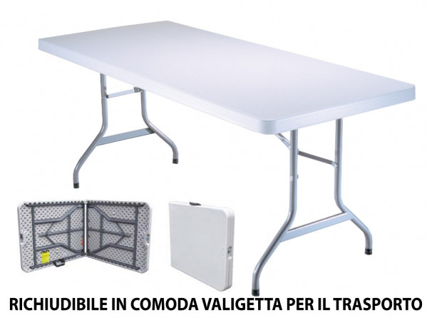 Tavolo tavolino 200x60h77 pieghevole in dura resina e metallo per pic nic  camping camper giardino